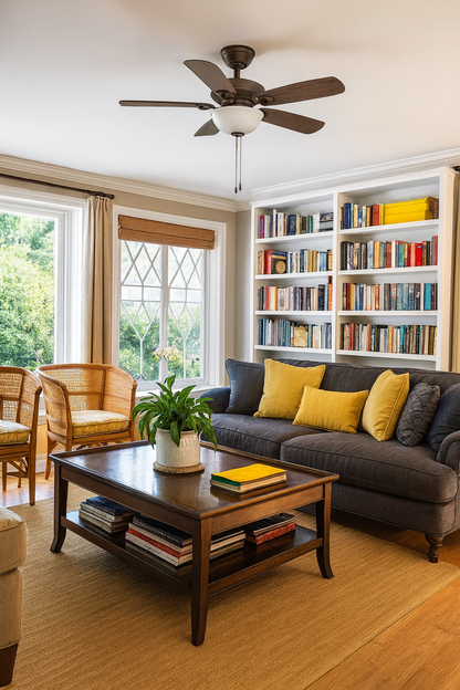 Hampton Bay Wellston II 44 in. Indoor LED Bronze Dry Rated Downrod Ceiling Fan with Light Kit and 5 Reversible Blades