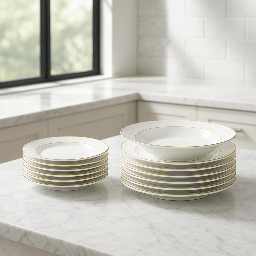 12 Piece Traditional Gold rim and white Porcelain Dinnerware Set Service for 4 TS20190815/313283813 850016550019 Unbranded
