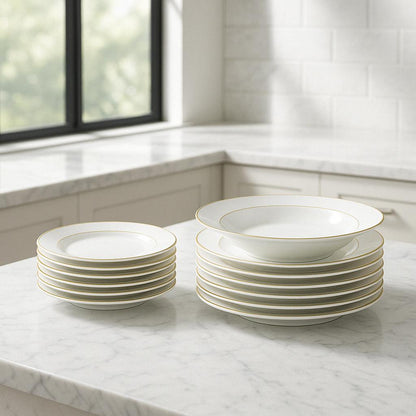 12 Piece Traditional Gold rim and white Porcelain Dinnerware Set Service for 4 TS20190815/313283813 850016550019 Unbranded