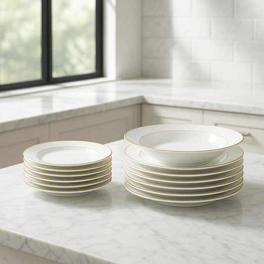 12 Piece Traditional Gold rim and white Porcelain Dinnerware Set Service for 4 TS20190815/313283813 850016550019 Unbranded