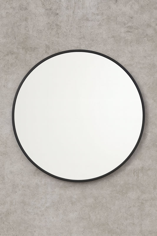 better bevel 30 in. W x 30 in. H Rubber Framed Round Bathroom Vanity Mirror in Grey