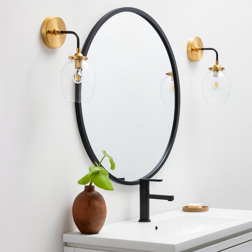 better bevel 30 in. W x 30 in. H Rubber Framed Round Bathroom Vanity Mirror in Grey