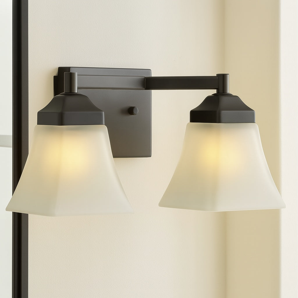 Y Staunton 15 in. 2 Light Iron/Glass Modern Cottage LED Vanity Light, Oil Rubbed Bronze JYL7523A