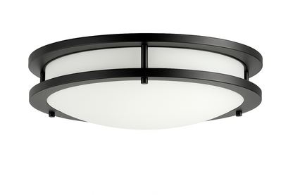 Hampton Bay Flaxmere 12 in. Matte Black Dimmable Integrated LED Flush Mount Ceiling Light with Frosted White Glass Shade