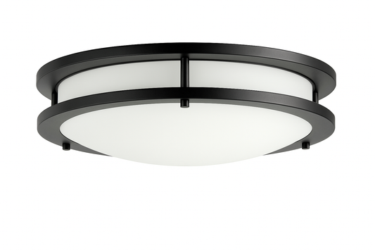 Hampton Bay Flaxmere 12 in. Matte Black Dimmable Integrated LED Flush Mount Ceiling Light with Frosted White Glass Shade