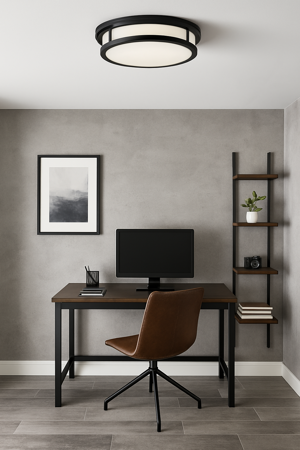 Hampton Bay Flaxmere 12 in. Matte Black Dimmable Integrated LED Flush Mount Ceiling Light with Frosted White Glass Shade