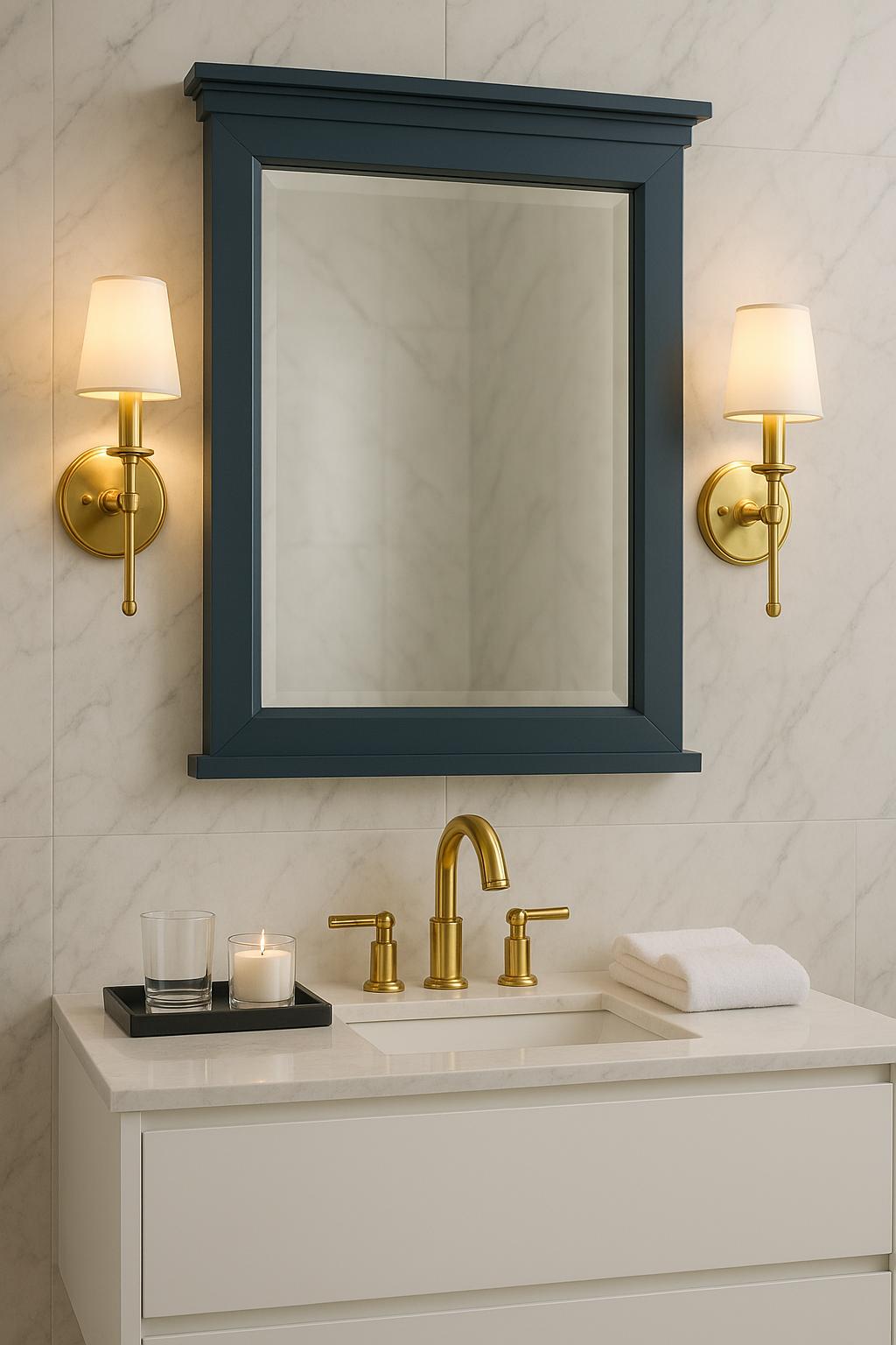 Home Decorators Collection Merryfield 24 in. W x 32 in. H Rectangular Wood Framed Wall Bathroom Vanity Mirror in Dark Blue-Gray