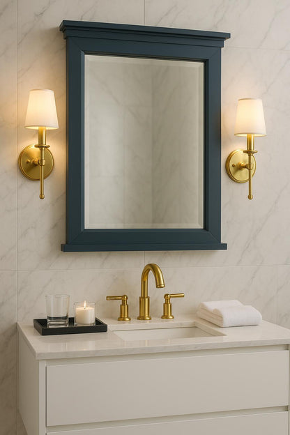 Home Decorators Collection Merryfield 24 in. W x 32 in. H Rectangular Wood Framed Wall Bathroom Vanity Mirror in Dark Blue-Gray