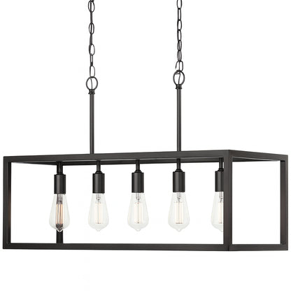 Boswell Quarter 5-Light Black Industrial Linear Island Hanging Chandelier for Kitchen Islands and Dining