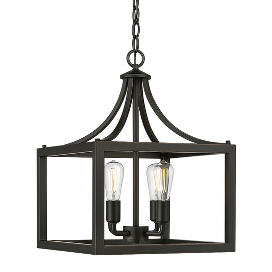Hampton Bay Boswell Quarter 14 in 3 Light Distressed Black Farmhouse Square Pendant Chandelier for Kitchens 7948HBDBDI/313472799 785247244836 Hampton Bay