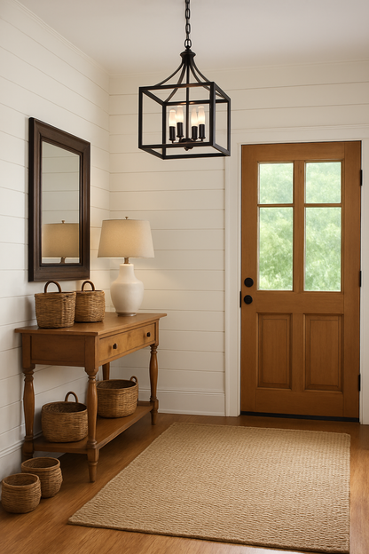 Hampton Bay Boswell Quarter 14 in 3 Light Distressed Black Farmhouse Square Pendant Chandelier for Kitchens 7948HBDBDI/313472799 785247244836 Hampton Bay