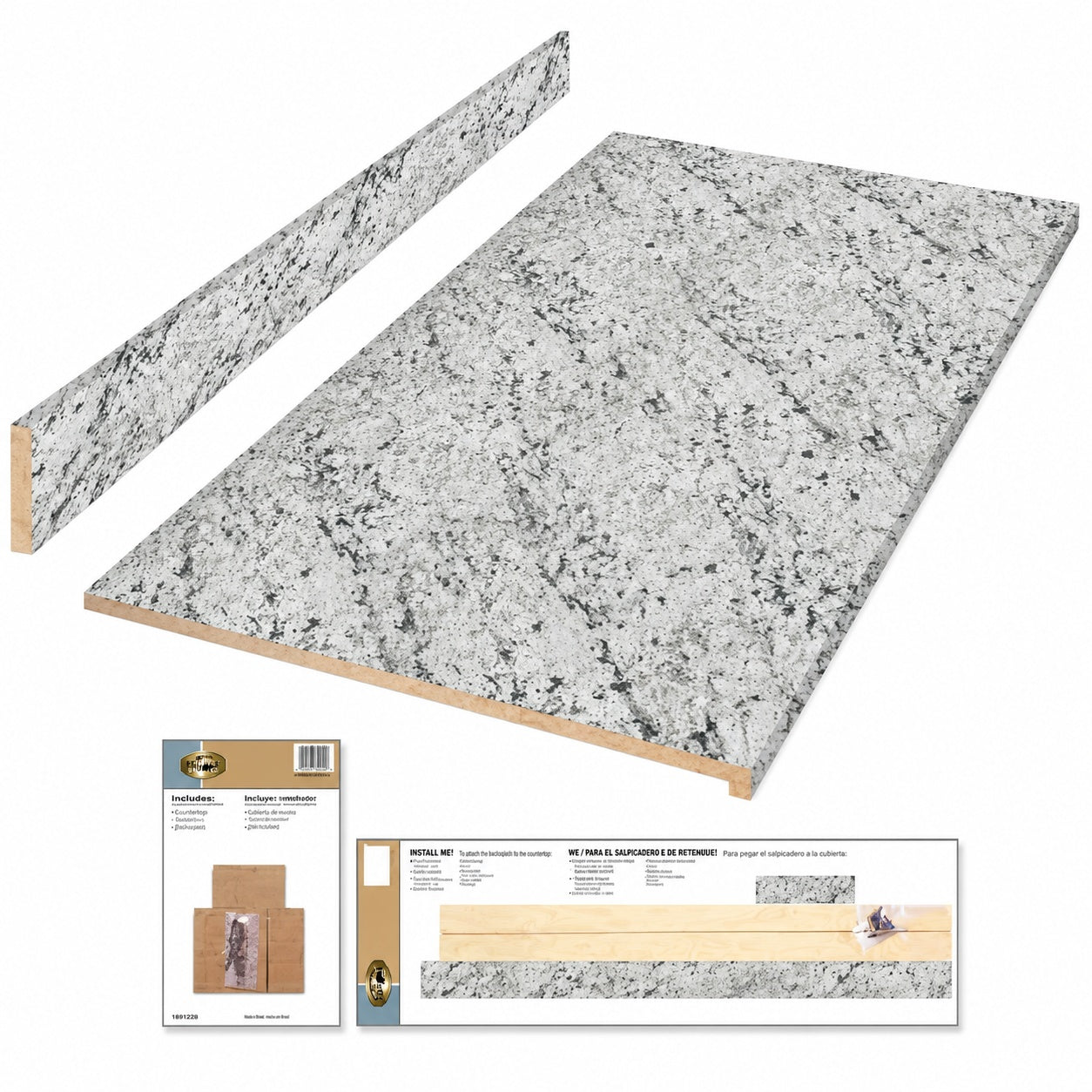 Hampton Bay 8 ft Straight Laminate Countertop All Inclusive Kit in Textured White Ice Granite with Eased Edge and Loose Backsplash