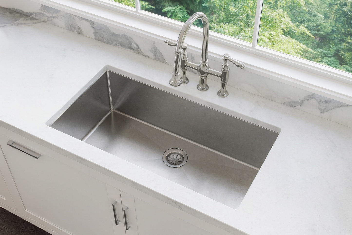 Glacier Bay Tight Radius 36 in. Undermount Single Bowl 18 Gauge Stainless Steel Kitchen Sink with Accessories