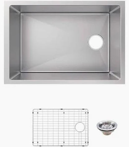 Glacier Bay Tight Radius 27 in Undermount Single Bowl 18 Gauge Stainless Steel Kitchen Sink with Accessories