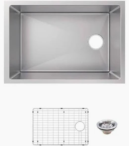 Glacier Bay Tight Radius 27 in Undermount Single Bowl 18 Gauge Stainless Steel Kitchen Sink with Accessories
