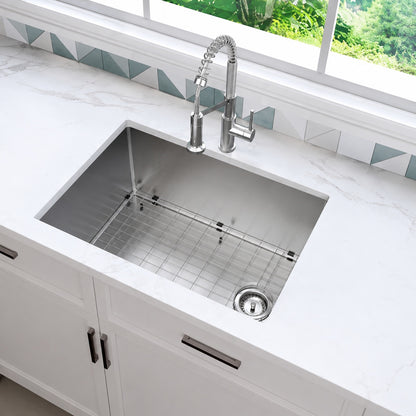 Glacier Bay Tight Radius 27 in Undermount Single Bowl 18 Gauge Stainless Steel Kitchen Sink with Accessories