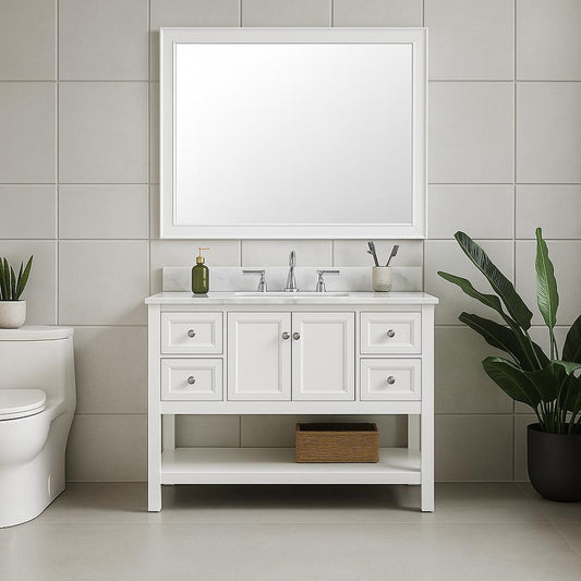 Medium Rectangle White Contemporary Mirror (36 in. H x 48 in. W)