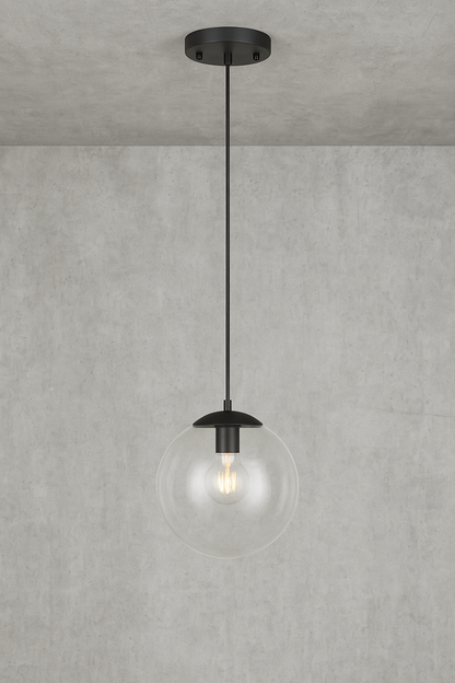Light Society Zeno 1-Light Black/Clear Globe Pendant with Glass Shade