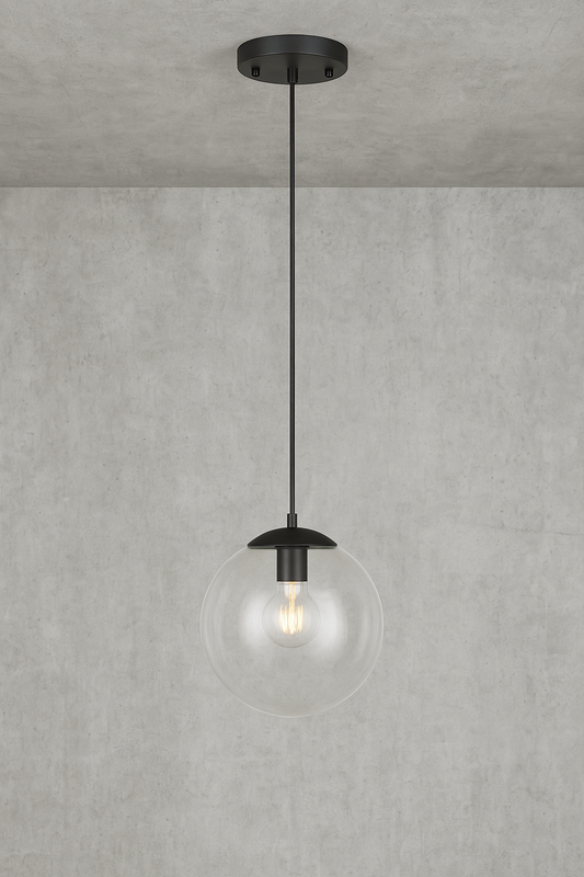 Light Society Zeno 1-Light Black/Clear Globe Pendant with Glass Shade