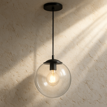 Light Society Zeno 1-Light Black/Clear Globe Pendant with Glass Shade