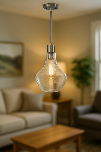 Light Society Sienna 1 Light Modern Bronze Pendant with Seeded Glass Shade LS C263 BZ SD/313593434 812449031541 Light Society