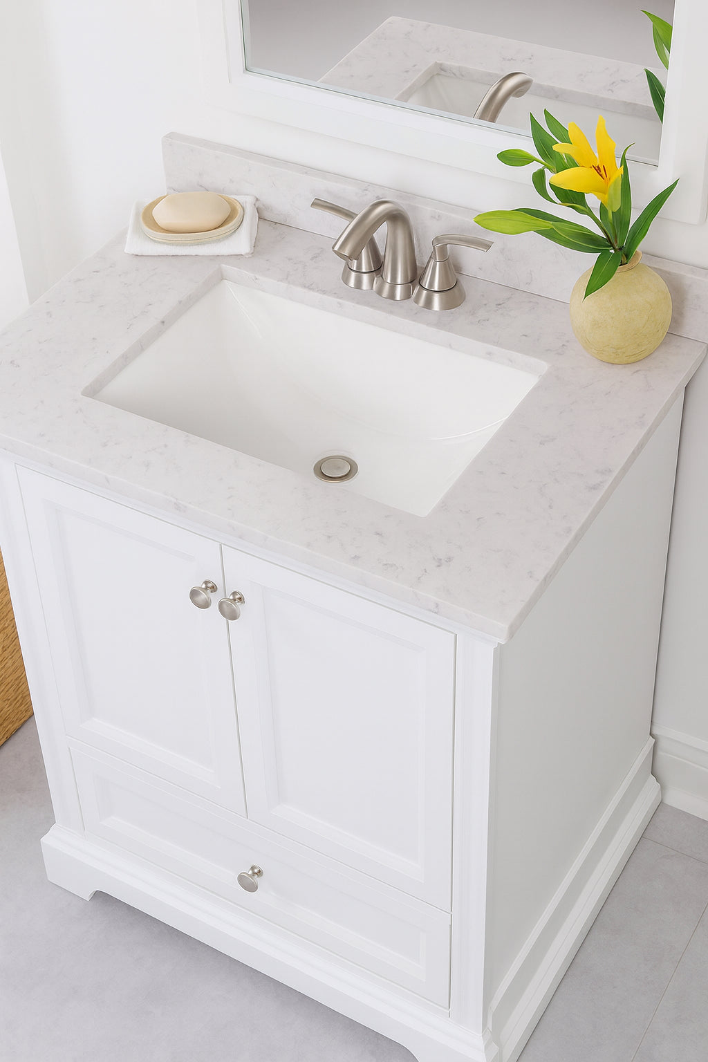 Home Decorators Collection 25 in. W x 22 in. D Cultured Marble White Rectangular Single Sink Vanity Top in Pulsar
