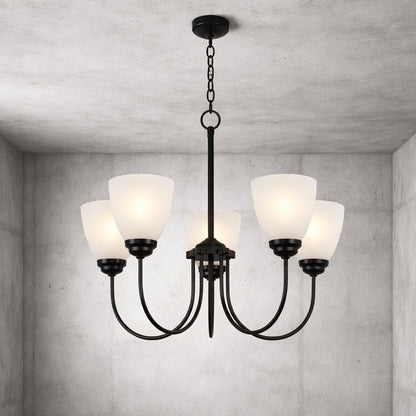 KICHLER Jolie 5 Light Olde Bronze Transitional Dining Room Chandelier with White Etched Glass Shade