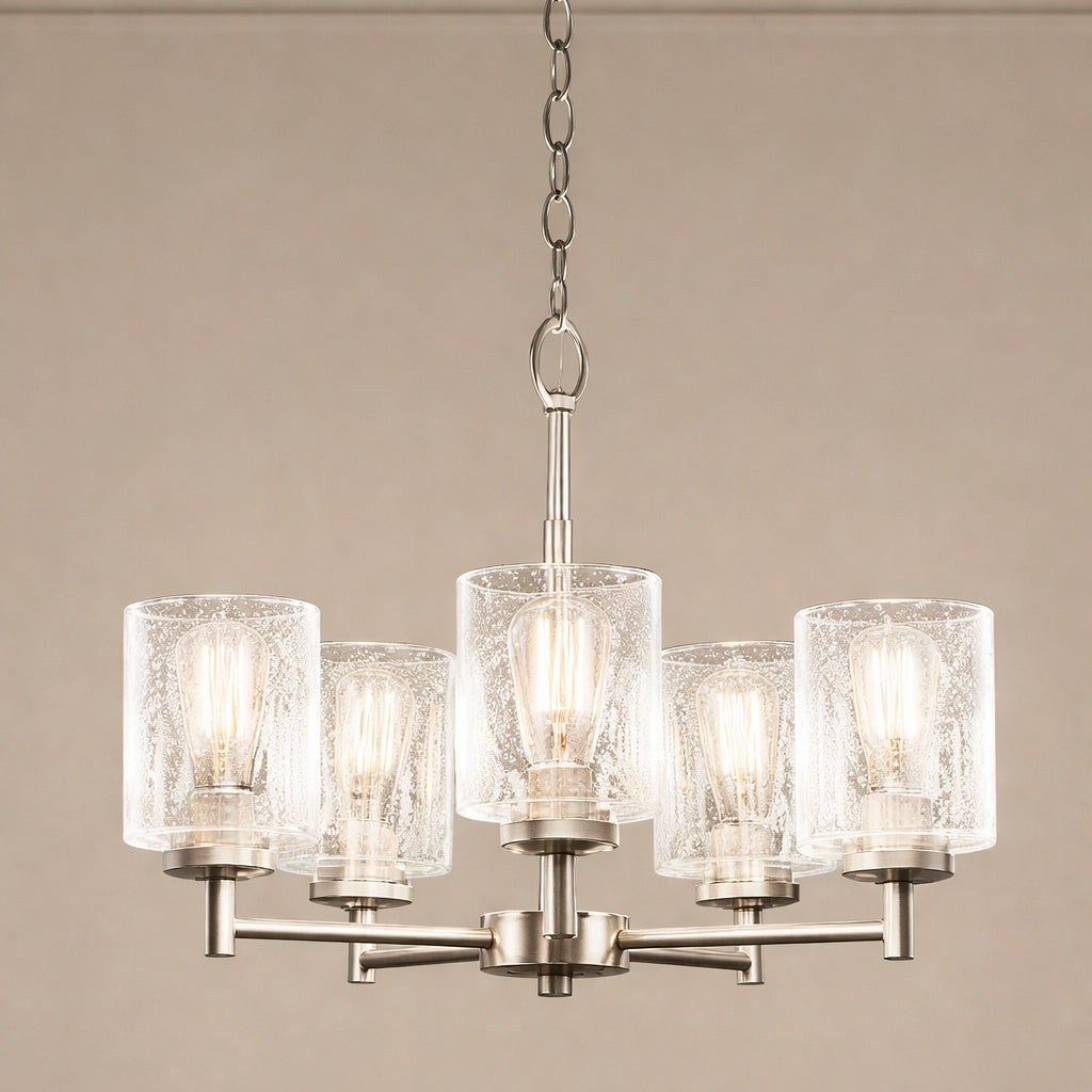 Kichler Winslow 19 75 In 5 Light Brushed Nickel Contemporary Shaded Cylinder Chandelier For Dining Room