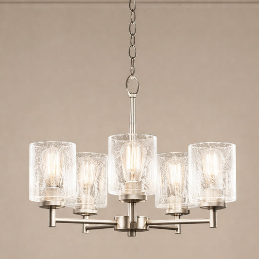 Kichler Winslow 19 75 In 5 Light Brushed Nickel Contemporary Shaded Cylinder Chandelier For Dining Room