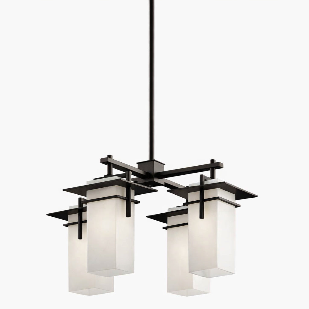 Kichler Caterham 4 Light Olde Bronze Outdoor Porch Hanging Chandelier With Satin Etched Glass Shades 1 Pack