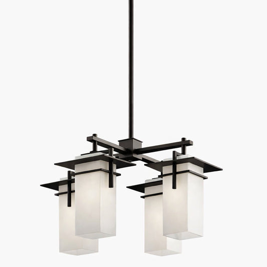 Kichler Caterham 4 Light Olde Bronze Outdoor Porch Hanging Chandelier With Satin Etched Glass Shades 1 Pack