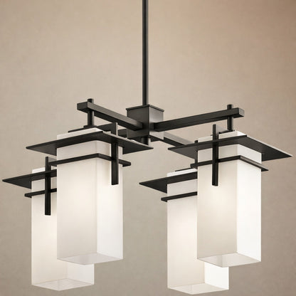 Kichler Caterham 4 Light Olde Bronze Outdoor Porch Hanging Chandelier With Satin Etched Glass Shades 1 Pack