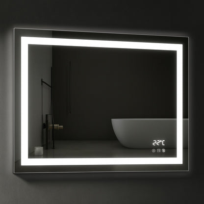 KINWELL 40 in. W x 32 in. H Rectangular Frameless Anti-Fog LED Light Wall Bathroom Vanity Mirror in Tempered Glass