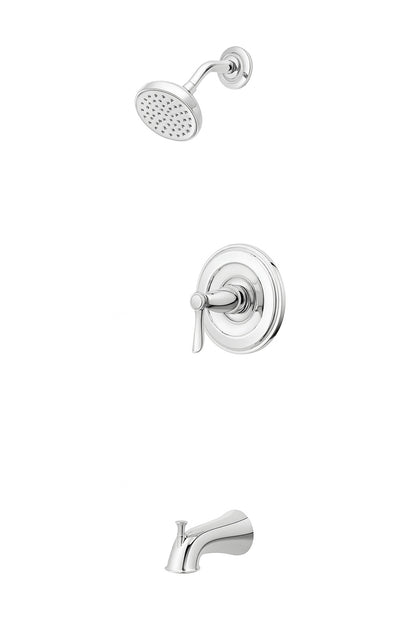 Pfister Courant Single-Handle 1-Spray Tub and Shower Faucet with White Ceramic Lever Handle in Polished Chrome (Valve Included)