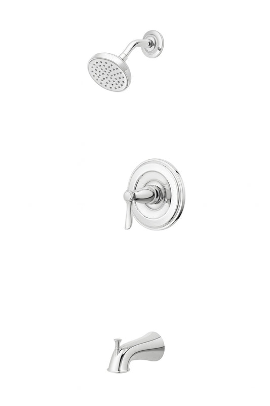 Pfister Courant Single-Handle 1-Spray Tub and Shower Faucet with White Ceramic Lever Handle in Polished Chrome (Valve Included)