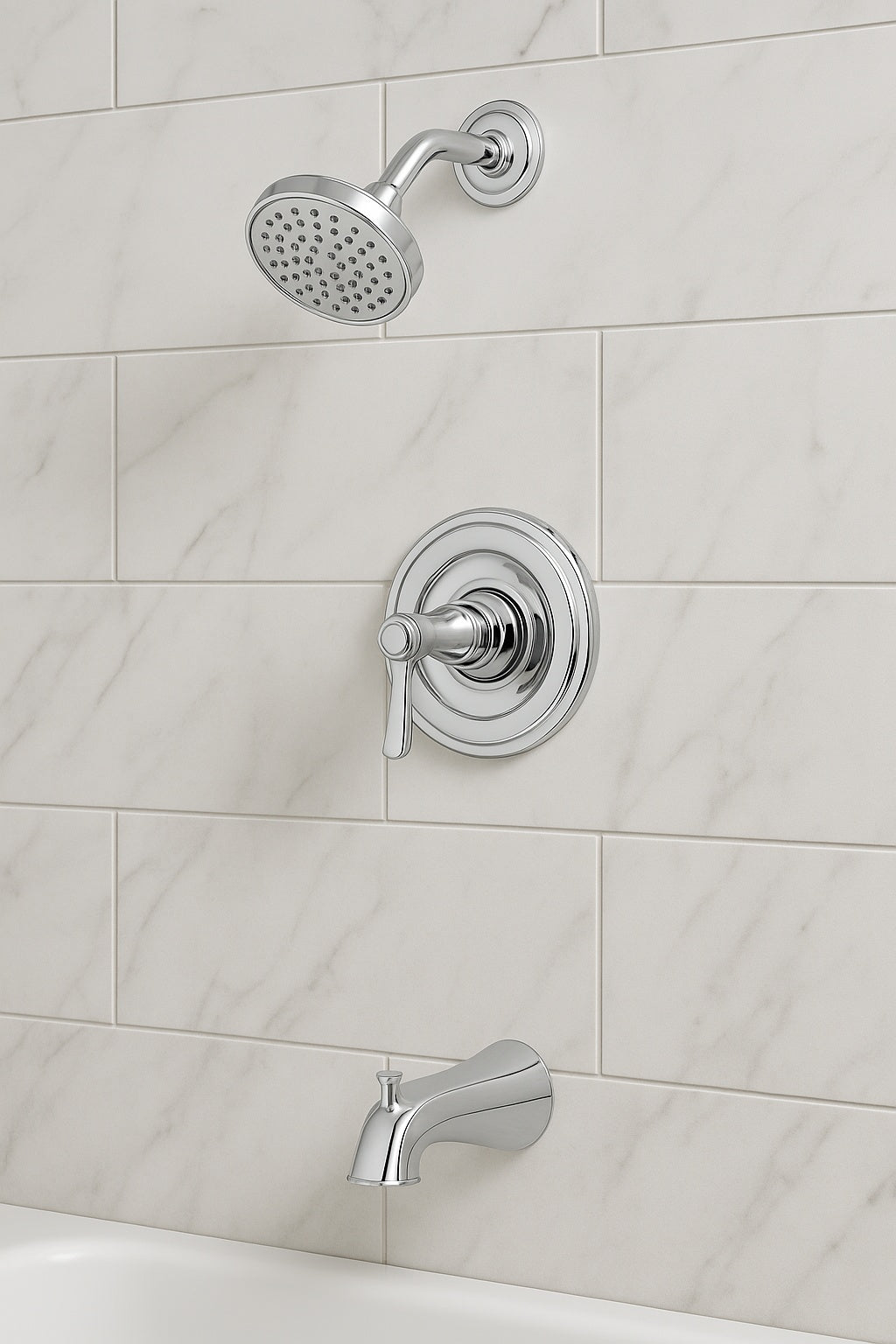 Pfister Courant Single-Handle 1-Spray Tub and Shower Faucet with White Ceramic Lever Handle in Polished Chrome (Valve Included)