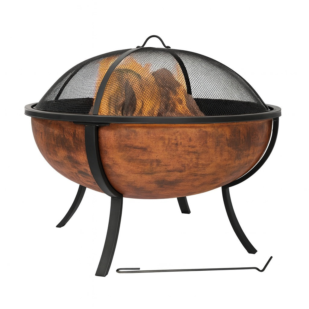 Sunnydaze 25.75 in. Copper Raised Outdoor Fire Pit Bowl with Spark Screen