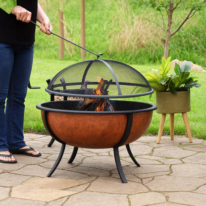 Sunnydaze 25.75 in. Copper Raised Outdoor Fire Pit Bowl with Spark Screen