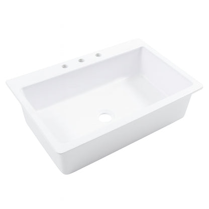 SINKOLOGY Jackson 33 in. 3-Hole Drop-in Single Bowl Crisp White Fireclay Kitchen Sink