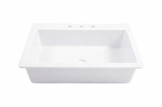 SINKOLOGY Jackson 33 in 3 Hole Drop in Single Bowl Crisp White Fireclay Kitchen Sink