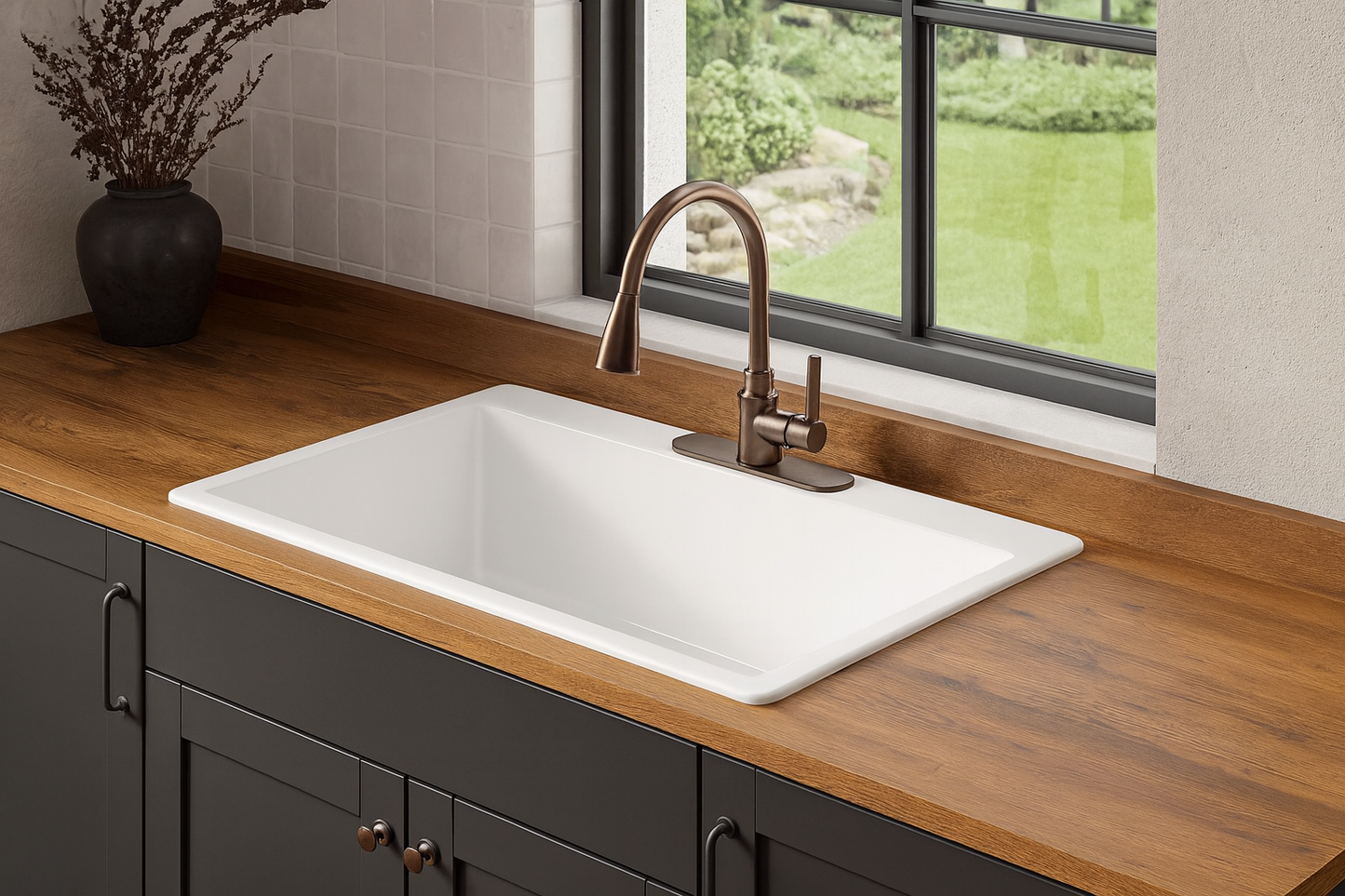 SINKOLOGY Jackson 33 in. 3-Hole Drop-in Single Bowl Crisp White Fireclay Kitchen Sink