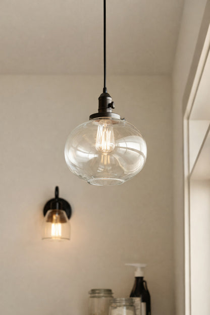 KICHLER Avery 9 75 in 1 Light Olde Bronze Farmhouse Shaded Kitchen Globe Mini Pendant Hanging Light with Clear Seeded Glass