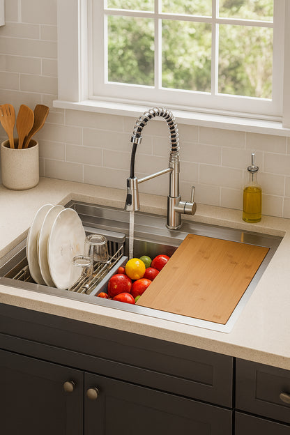 All in One 25 in x 22 in Drop in Stainless Steel Single Bowl Workstation Kitchen Sink with Pull Down Faucet KS0383