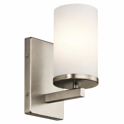 KICHLER Crosby 1 Light Chrome Bathroom Indoor Wall Sconce Light with Satin Etched Cased Opal Glass Shade