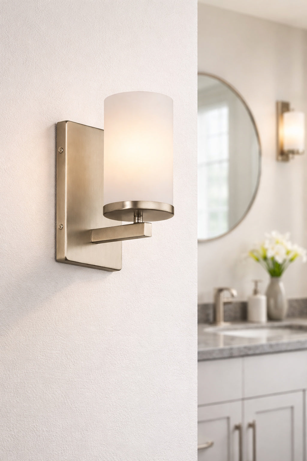 KICHLER Crosby 1 Light Chrome Bathroom Indoor Wall Sconce Light with Satin Etched Cased Opal Glass Shade
