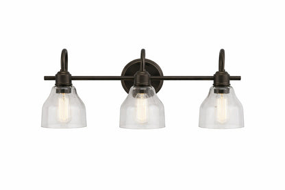 KICHLER Avery 24 in 3 Light Olde Bronze Vintage Bathroom Vanity Light with Clear Seeded Glass