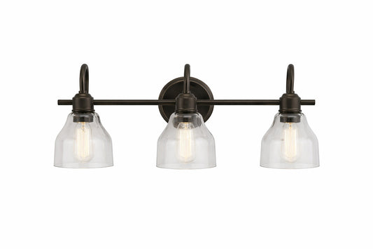 KICHLER Avery 24 in 3 Light Olde Bronze Vintage Bathroom Vanity Light with Clear Seeded Glass
