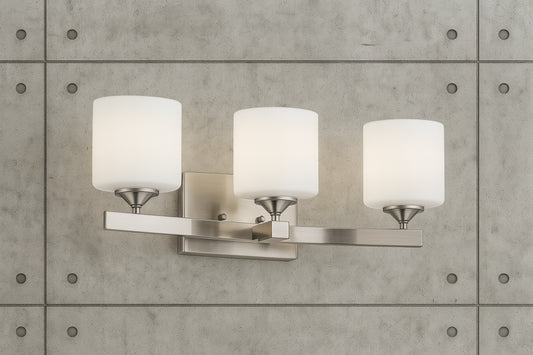 Marette 22.75 in. 3 Light Brushed Nickel Contemporary Bathroom Vanity Light with Satin Etched Cased Opal Glass 55002NI