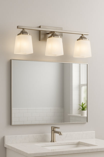 Marette 22.75 in. 3 Light Brushed Nickel Contemporary Bathroom Vanity Light with Satin Etched Cased Opal Glass 55002NI