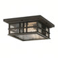 KICHLER Beacon Square 2 Light Olde Bronze Outdoor Porch Ceiling Flush Mount Light with Clear Hammered Glass 1 Pack